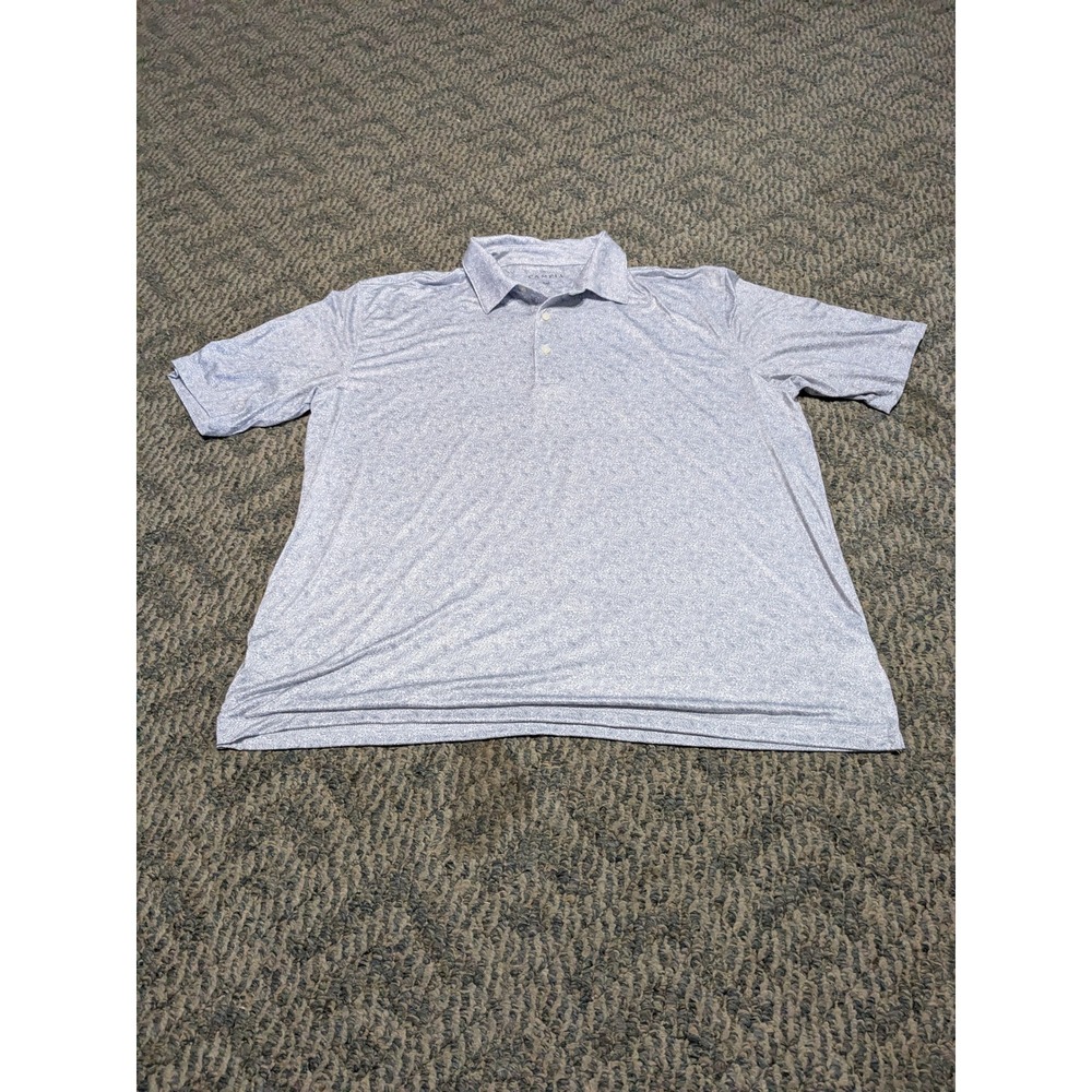 Campia Mens XXL Blue White Paisley Performance Stretch Short Sleeve Polo Shirt
